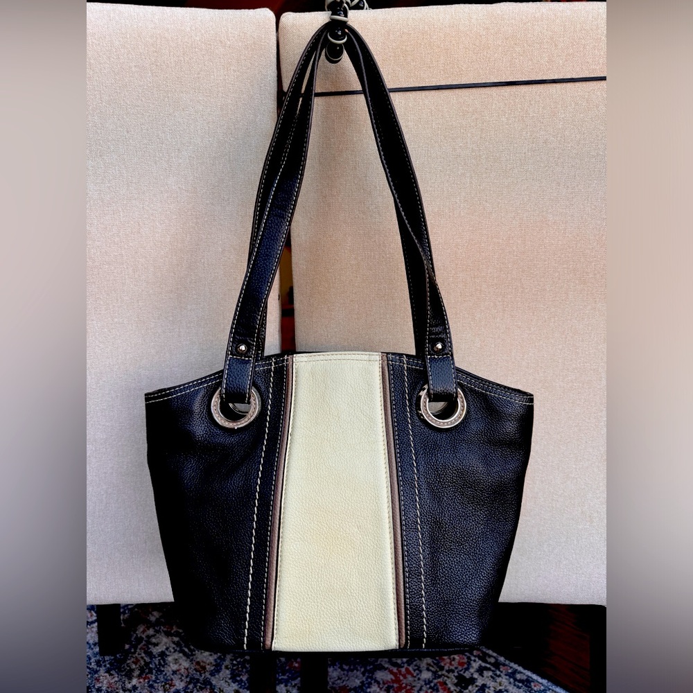 Black & cream pebbled leather Tignanello handbag